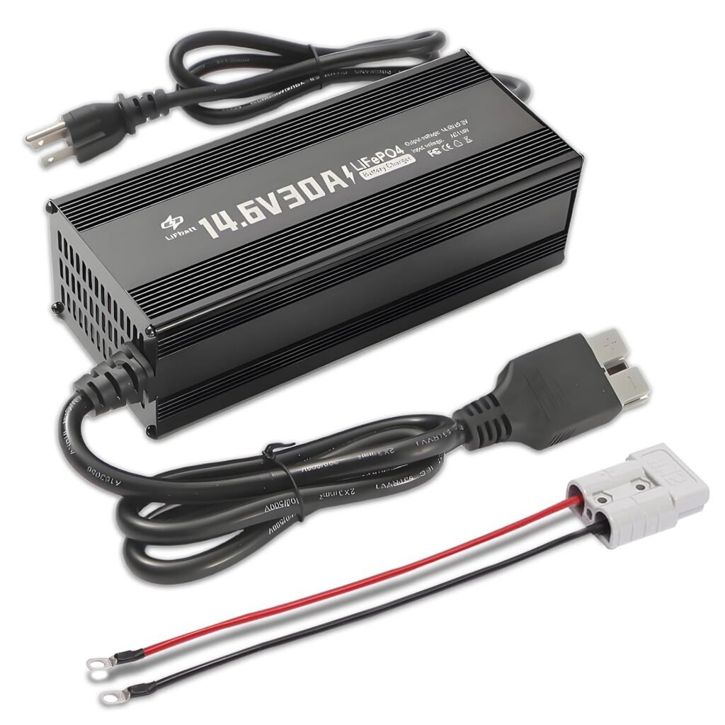 12V 30A LiFePO4 Battery Charger 14.6V Lithium Battery Smart Charger with Anderson Connector and Anderson to M8 Adapter Cable,for Lithium LiFePO4 Deep Cycle Rechargeable Batteries of Car Truck Boat RV