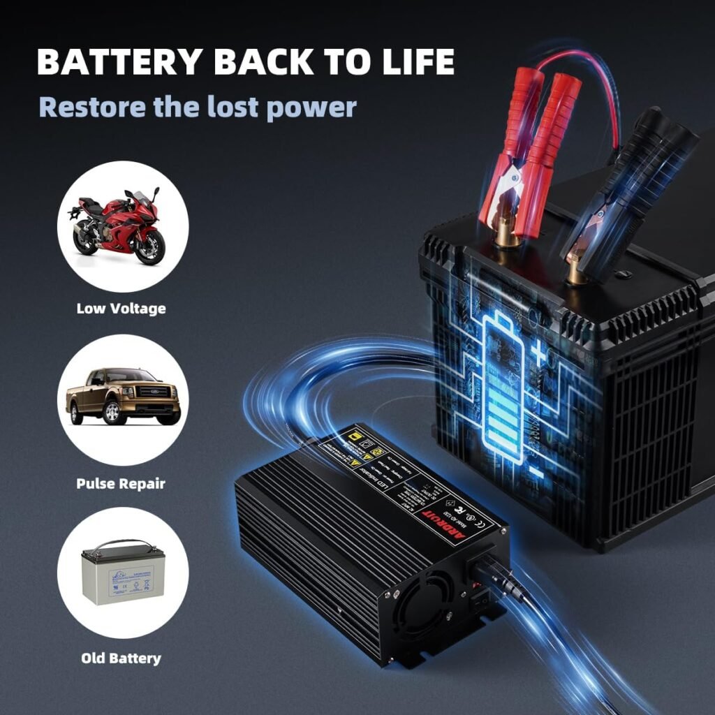 14.6V 50A LifePO4 Battery Charger Trickle Charger Smart Charger and Maintainer for 12V LiFePO4 Lithium-Iron Deep Cycle Rechargeable Batteries and Battery Desulfator