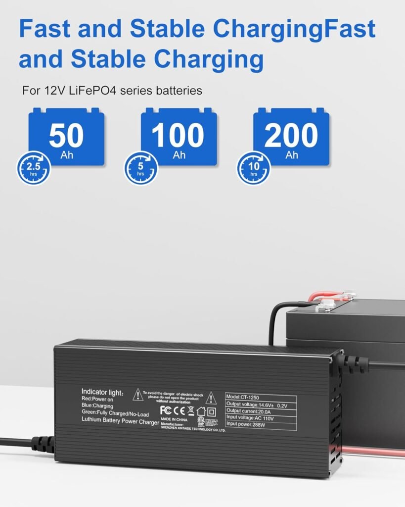 WUKUR 14.6V 20A LiFePO4 Battery Charger for 12V LiFePO4 Battery with Anderson Connector, 14.6V Lithium Battery Charger for Lithium LiFePO4 Deep Cycle Rechargeable Batteries of Automatic, Boat, RV