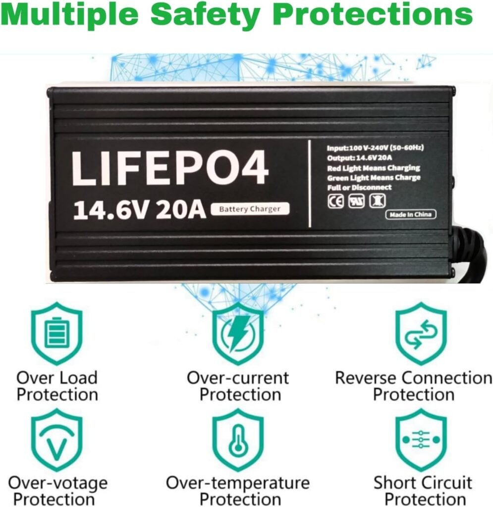 12V/ 12.8V 20A LiFePO4 Lithium Battery Charger 14.6V 20Amp Smart Charger with Anderson Connector LED Indicator Special for LiFePO4 Deep Cycle Batteries Charger