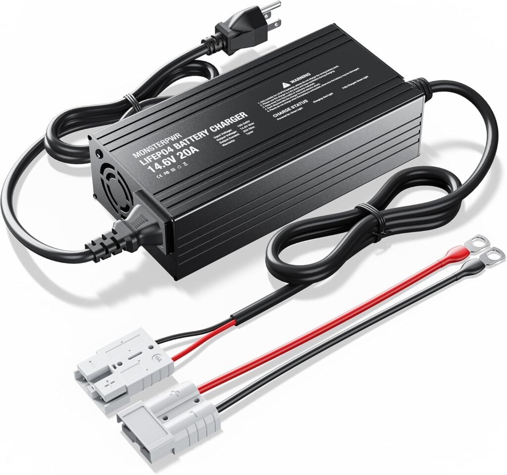 12V 20A Lithium Battery Charger, 14.6 Volt Smart LiFePO4 Battery Charger with Anderson Connector LED Indicator for 12V/12.8V LiFePO4 Deep Cycle Rechargeable Batteries of RV, Automotive