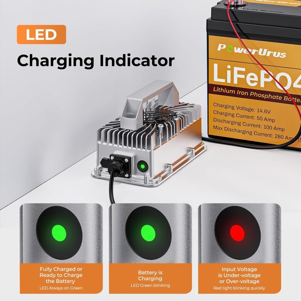 12V 30A LiFePO4 Battery Charger, PowerUrus 12V Lithium LiFePO4 Battery Charger 14.6V Lithium Battery Chargers, 30A Smart Battery Maintainer, Designed for 12v LiFepO4 Deep Cycle Rechargeable Batteries 12V 30A LiFePO4 Battery Charger, PowerUrus 12V Lithium LiFePO4 Battery Charger 14.6V Lithium Battery Chargers, 30A Smart Battery Maintainer, Designed for 12v LiFepO4 Deep Cycle Rechargeable Batteries