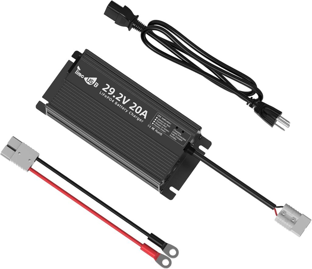 29.2V 20A LiFePO4 Battery Charger, 24V Mountable Lithium Battery Charger with LED Indicators and Multi Safety Protections for Lithium Iron Deep Cycle Rechargeable Batteries of Boat, RV