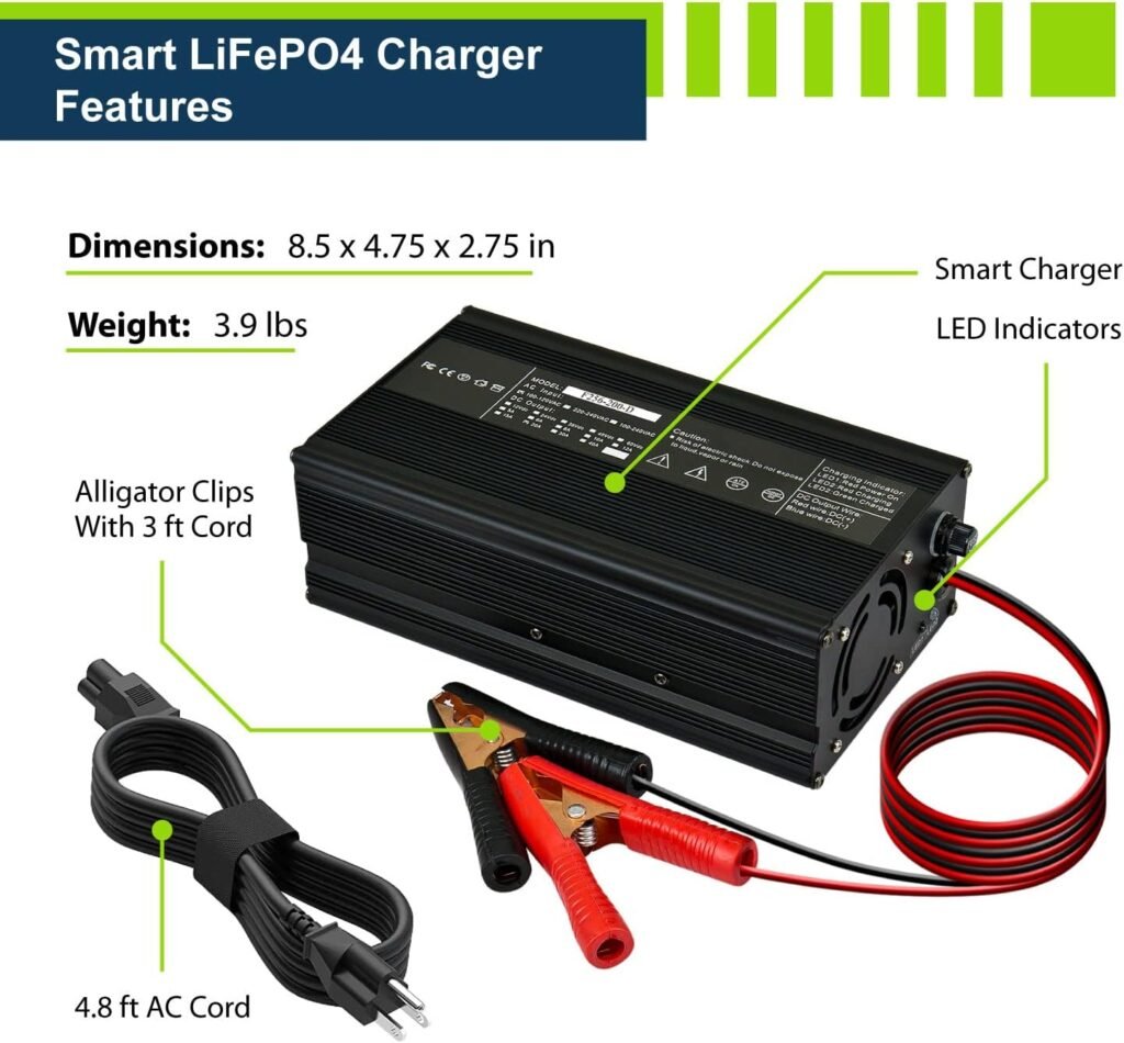ExpertPower 24V 20A Smart Charger for Lithium LiFePO4 Deep Cycle Rechargeable Batteries