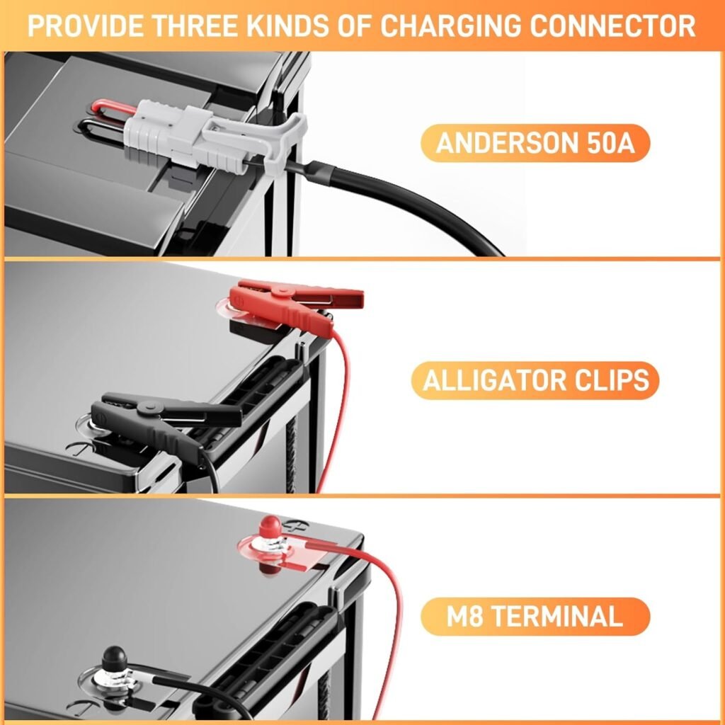 Suraziki 12V 25A Lithium Battery Charger 14.6V LiFePO4 Battery Charger AC-DC Smart Charger with Anderson Connector LED Indicator Special for LiFePO4 Deep Cycle Rechargeable Batteries of Boat, RV