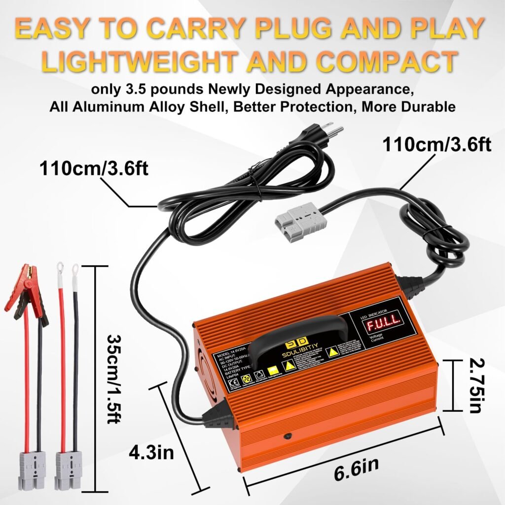12V 20A Lithium Battery Charger 14.6V Lithium Iron Phosphate Battery, LED Display, Lifepo4 Battery Charger for Lifepo4 Deep Cycle Battery of Car RV Marine
