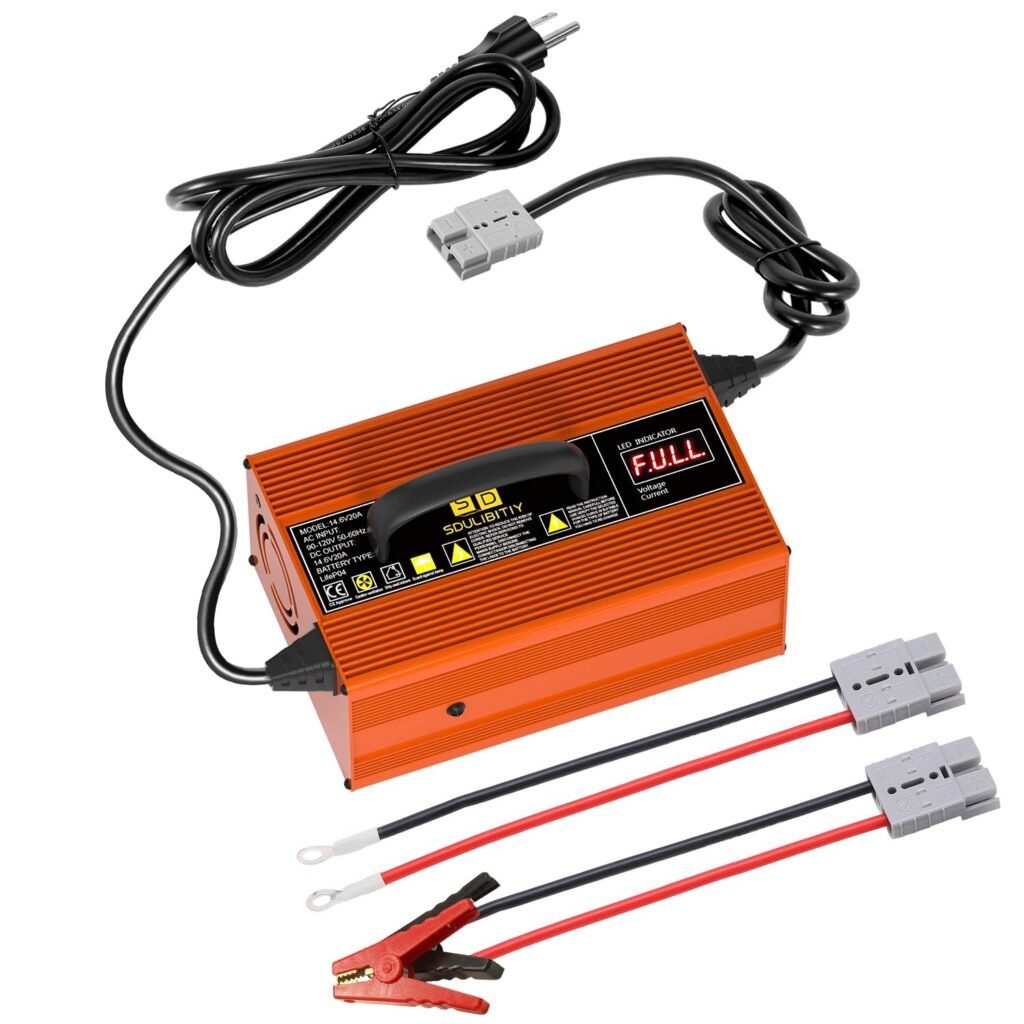 12V 20A Lithium Battery Charger 14.6V Lithium Iron Phosphate Battery, LED Display, Lifepo4 Battery Charger for Lifepo4 Deep Cycle Battery of Car RV Marine