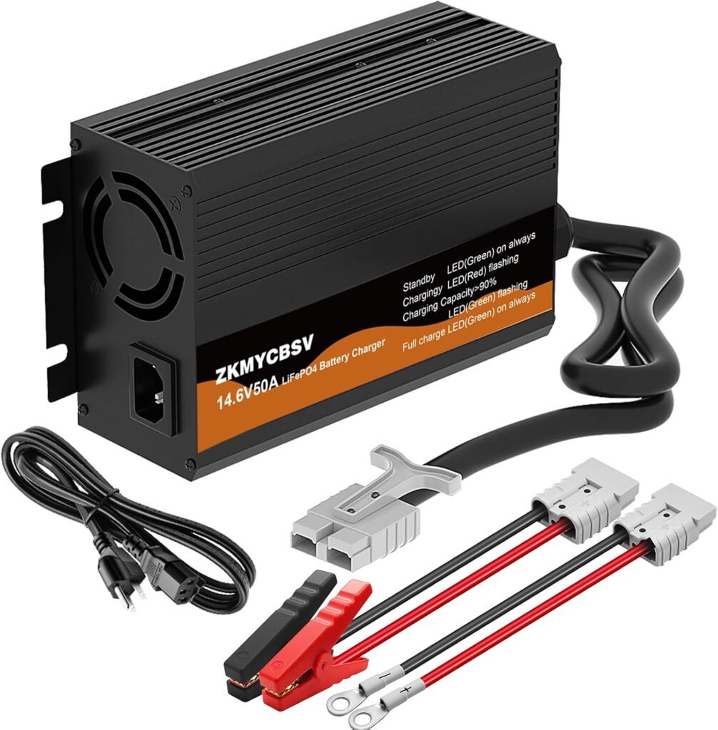 12V 50A Lithium Battery Charger, 14.6V 50A LifePO4 Battery Charger for 12.8V LiFePO4 Lithium Deep Cycle Rechargeable Battery, Multi Protections, Support Fast Charging, 12 Volt Charger for RV Boat Car