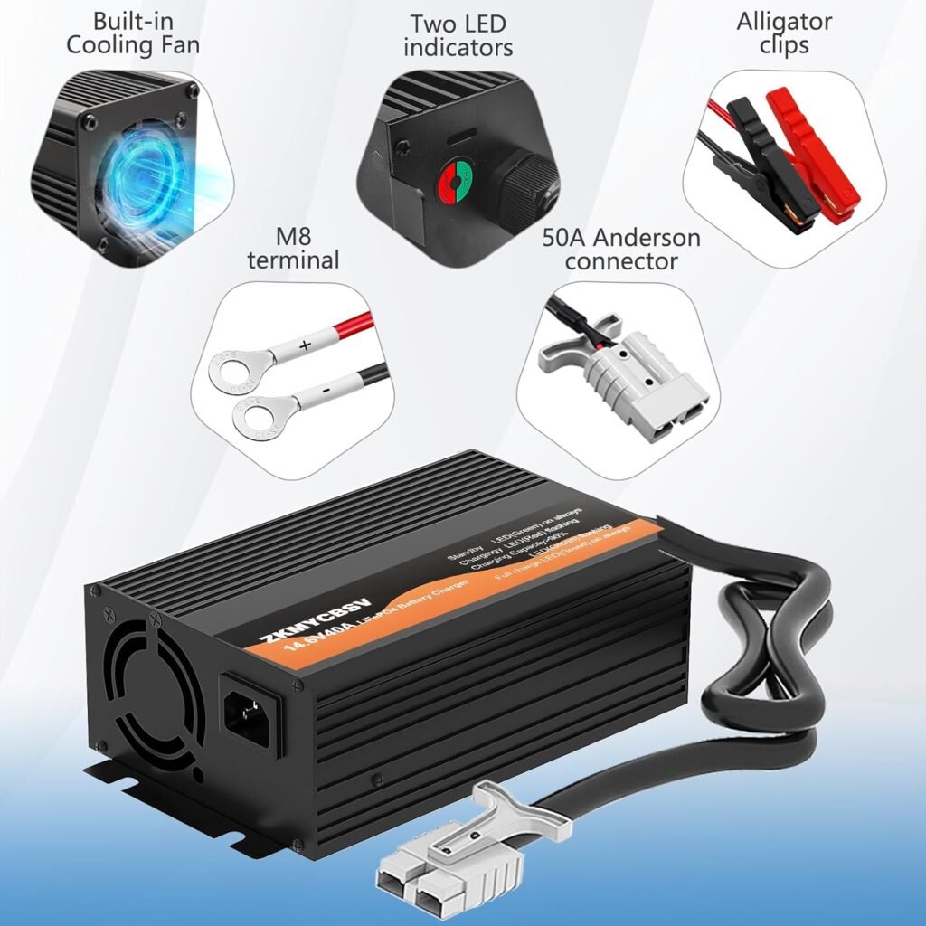 12V 50A Lithium Battery Charger, 14.6V 50A LifePO4 Battery Charger for 12.8V LiFePO4 Lithium Deep Cycle Rechargeable Battery, Multi Protections, Support Fast Charging, 12 Volt Charger for RV Boat Car