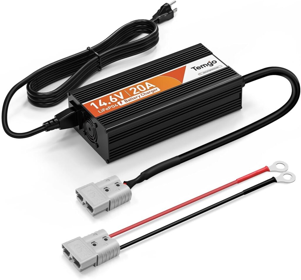 14.6V 20A LiFePO4 Battery Charger, Fast Charging Lithium Battery Charger with Smart Activation, LED Indicator, Wire Lugs Full Protection 14.6V 20A LiFePO4 Battery Charger, Fast Charging Lithium Battery Charger with Smart Activation, LED Indicator, Wire Lugs Full Protection