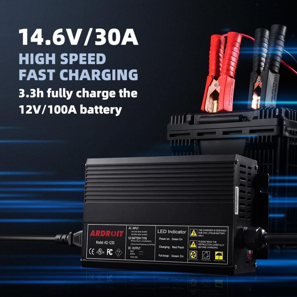 14.6V 30A Lithium Battery Charger, LiFePO4 Battery Charger AC-DC Smart Charger with Intelligent Trickle Charging, Cooling Fan, Switch, Dual Connection, Automatic Battery Maintainer 14.6V 30A Lithium Battery Charger, LiFePO4 Battery Charger AC-DC Smart Charger with Intelligent Trickle Charging, Cooling Fan, Switch, Dual Connection, Automatic Battery Maintainer
