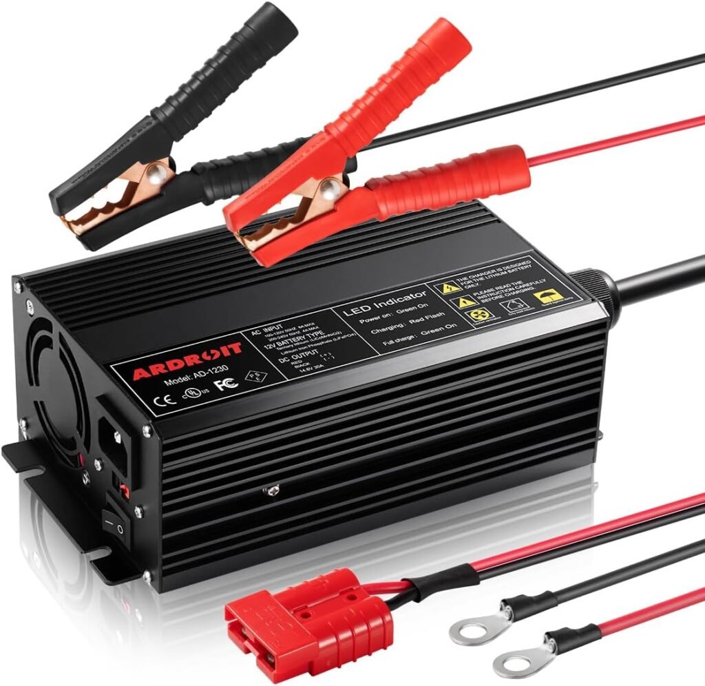 14.6V 30A Lithium Battery Charger, LiFePO4 Battery Charger AC-DC Smart Charger with Intelligent Trickle Charging, Cooling Fan, Switch, Dual Connection, Automatic Battery Maintainer 14.6V 30A Lithium Battery Charger, LiFePO4 Battery Charger AC-DC Smart Charger with Intelligent Trickle Charging, Cooling Fan, Switch, Dual Connection, Automatic Battery Maintainer