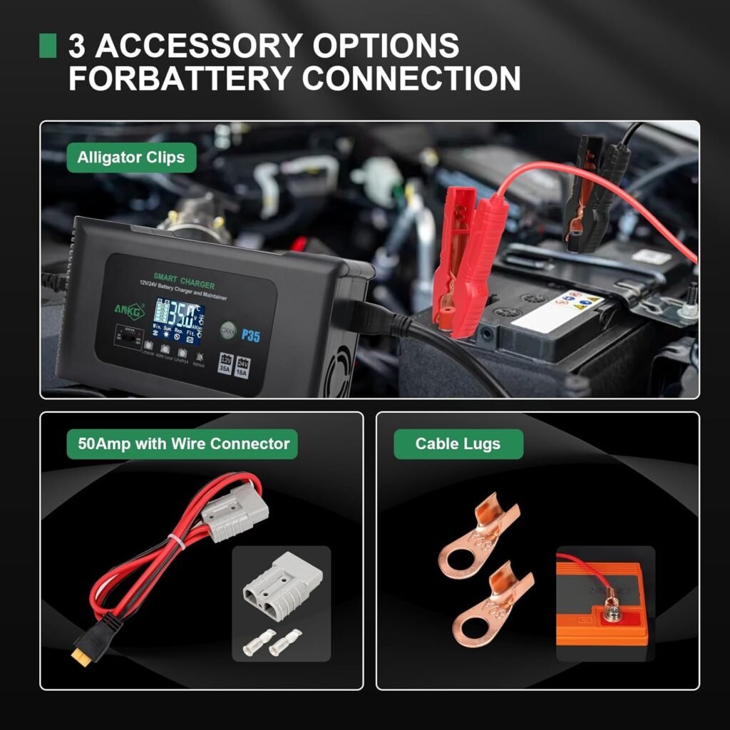20-Amp Lithium Battery Charger，Smart Lifepo4 Battery Charger 12V/20A 24V/10A Trickle Charger Maintainer/deep Cycle Charger with SB-50 Style PlugAlligator Clip
