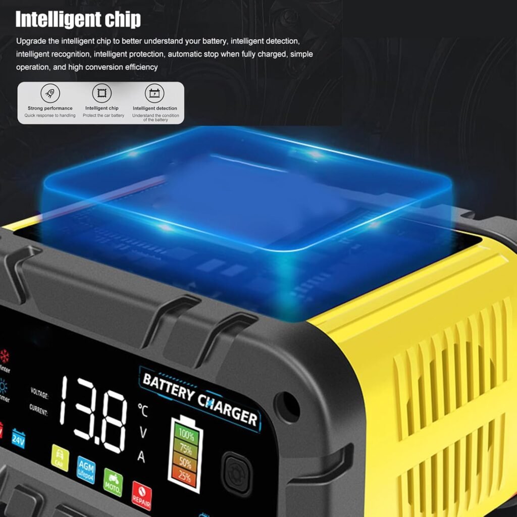 20A 12V/24V Battery Charger - Fully Automatic with Color Screen, Battery Care with Winter Mode  Repair for Various Types