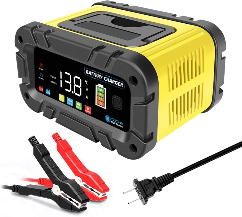 20A 12V/24V Battery Charger - Fully Automatic with Color Screen, Battery Care with Winter Mode  Repair for Various Types