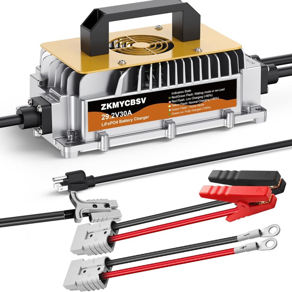 29.2V 30A Lithium LiFePO4 Battery Charger，29.2V LifePO4 Battery Charger for 24V LiFePO4 Lithium Deep Cycle Rechargeable Battery, Multi Protections, Support Fast Charging for RV Boat Car Lawn Mower