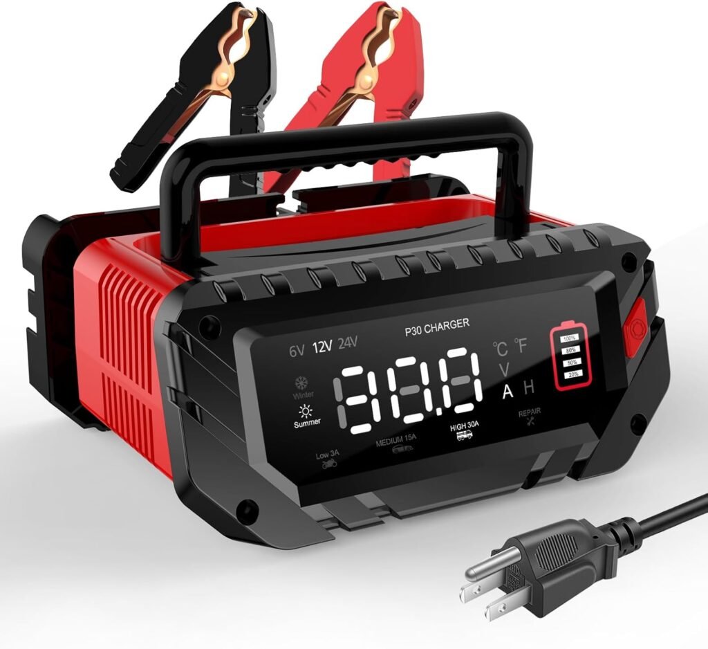 30-Amp Car Battery Charger, 6V/12V/24V Smart Automatic Automotive Charger, Battery Maintainer, Trickle Charger for Car, Motorcycle, Boat, Lead-Acid, Lithium, LiFePo4 Battery 30-Amp Car Battery Charger, 6V/12V/24V Smart Automatic Automotive Charger, Battery Maintainer, Trickle Charger for Car, Motorcycle, Boat, Lead-Acid, Lithium, LiFePo4 Battery