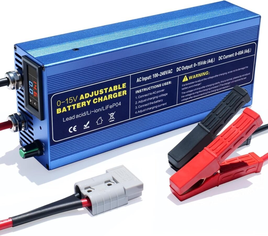 C60A High Power Smart Lifepo4 Battery Charger Maintainer with 0-15V Adjustable Current and Voltage, 12.6V Portable Power Adapter for 14.6V LiFePO4 Lithium Iron Rechargeable Battery(60A) C60A High Power Smart Lifepo4 Battery Charger Maintainer with 0-15V Adjustable Current and Voltage, 12.6V Portable Power Adapter for 14.6V LiFePO4 Lithium Iron Rechargeable Battery(60A)