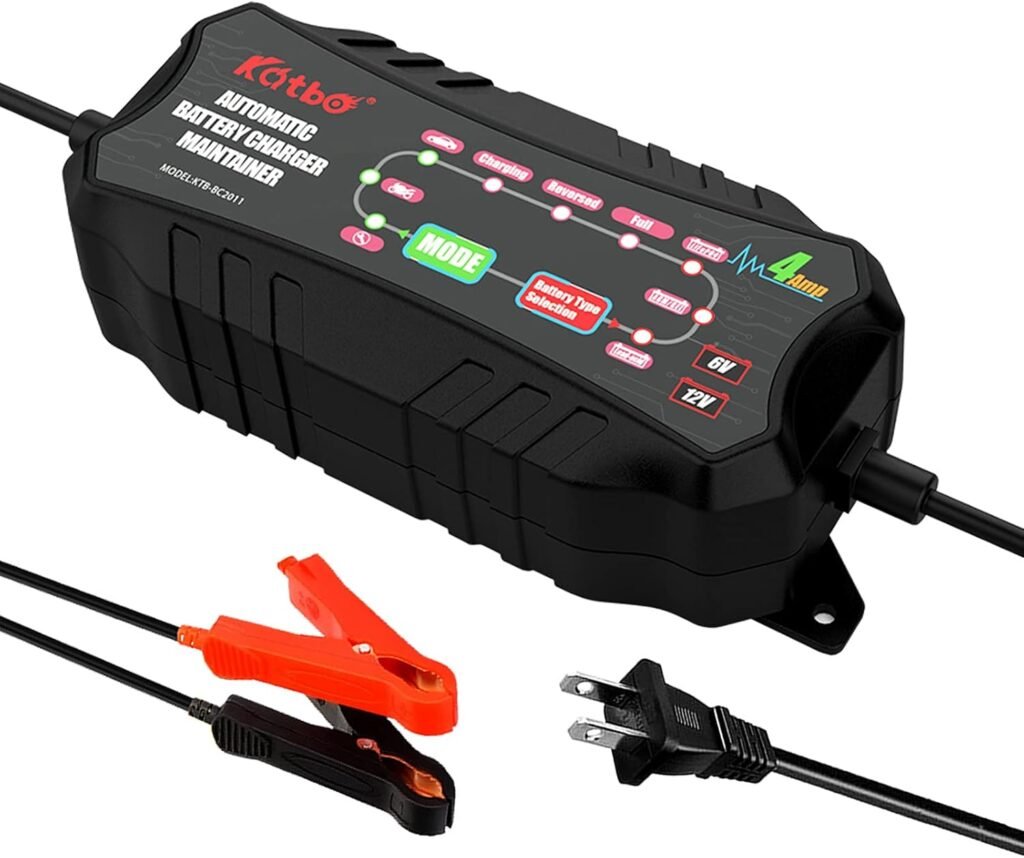 Car Battery Charger, Smart LifeP04 Battery Charger, 6V 12V 4-Amp Trickle Charger for Car Motorcycle Lawn Mower Boat Marine RV SUV ATV SLA Wet AGM Gel Cell Lead Acid LifeP04 Batteries