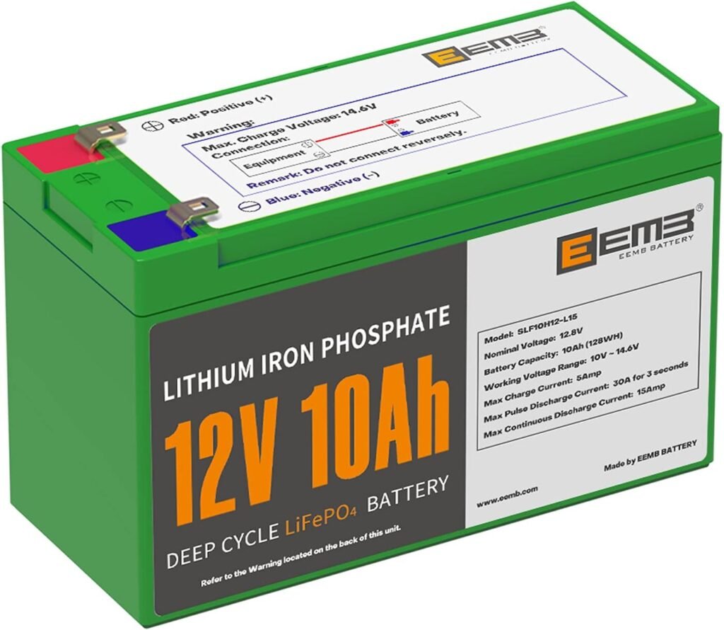 EEMB 12V 10Ah LiFePO4 Lithium Battery Deep Cycle | Over 3000 Life Cycles  10-Year Lifetime | Built-in BMS | with Charger | Perfect for RV, Solar, Marine, Overland, Off-Grid