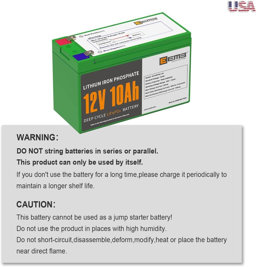 EEMB 12V 10Ah LiFePO4 Lithium Battery Deep Cycle | Over 3000 Life Cycles  10-Year Lifetime | Built-in BMS | with Charger | Perfect for RV, Solar, Marine, Overland, Off-Grid