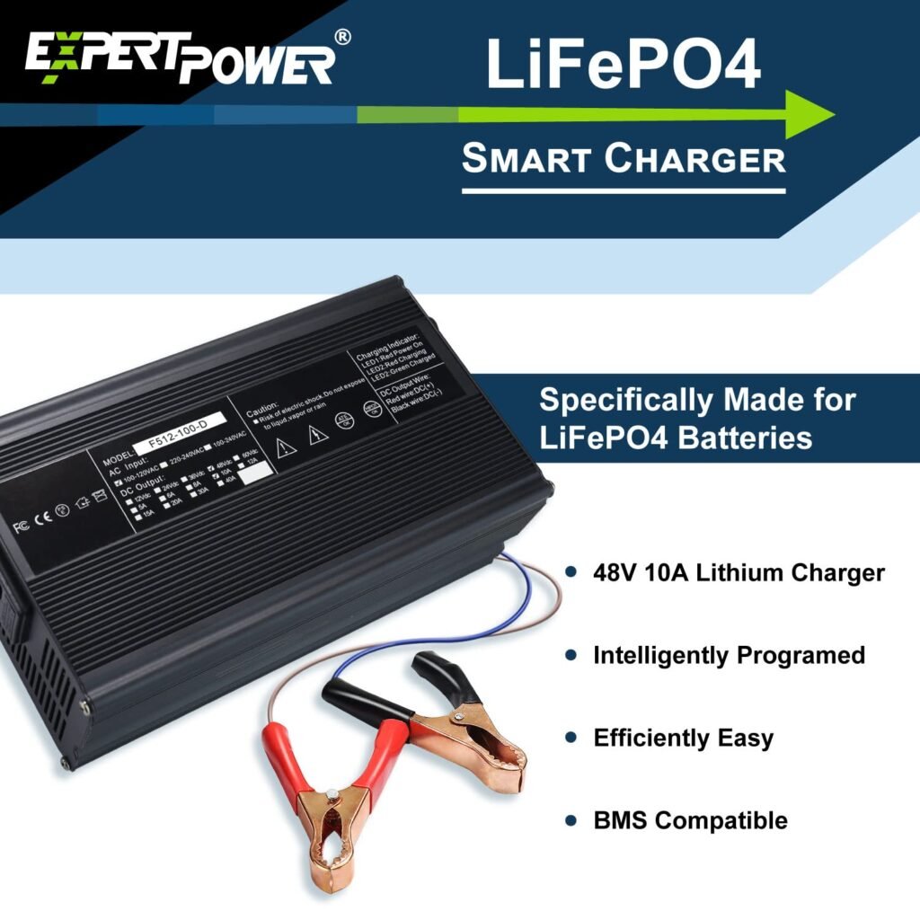 ExpertPower 48V 10A Smart Charger for Lithium LiFePO4 Deep Cycle Rechargeable Batteries