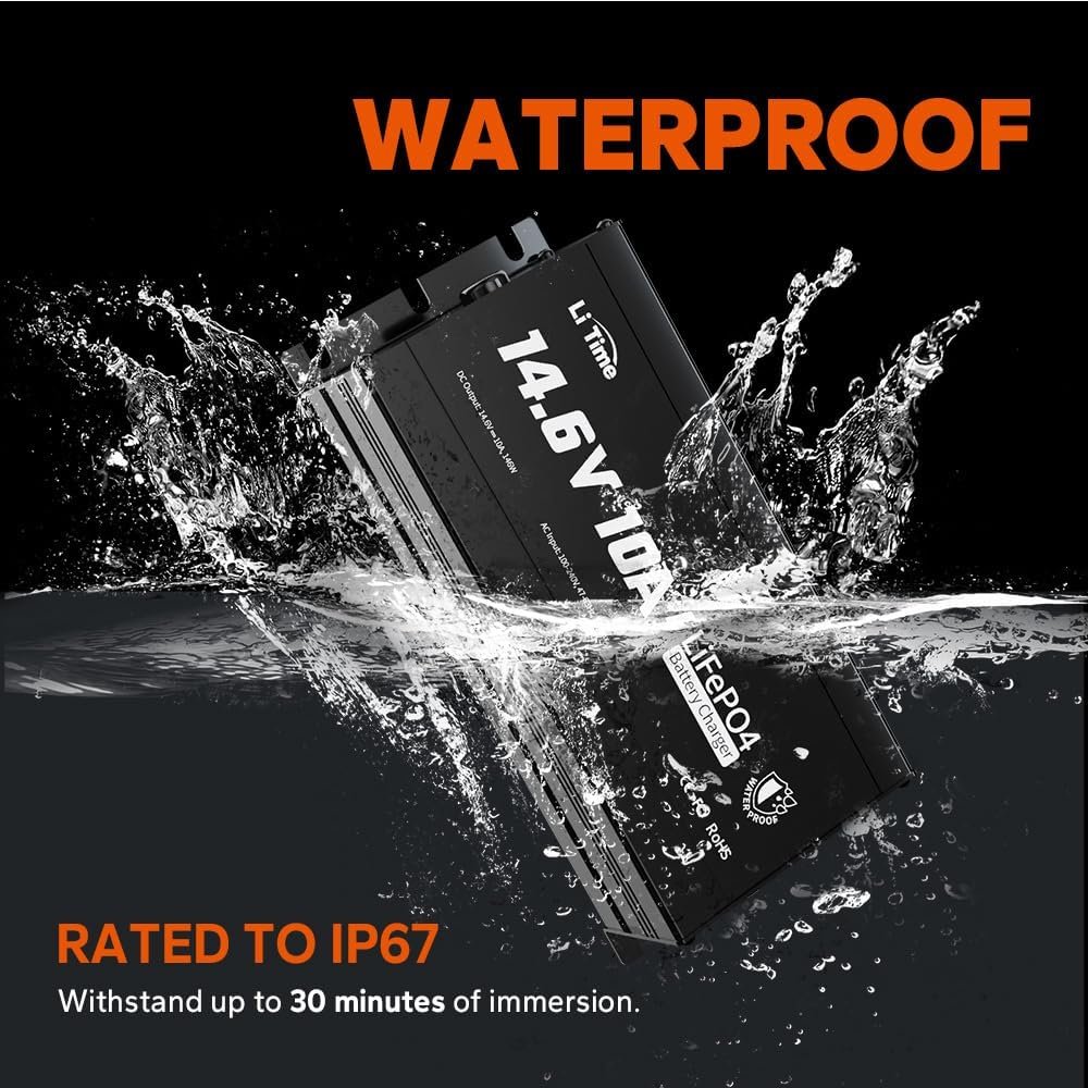 LiTime 10 Amp Lithium Battery Charger 14.6V AC-DC LiFePO4 Lithium Battery Charger with Anderson Connector LED Indicator Charger Special for Deep Cycle Rechargeable Batteries of Car, Truck, Boat, RV