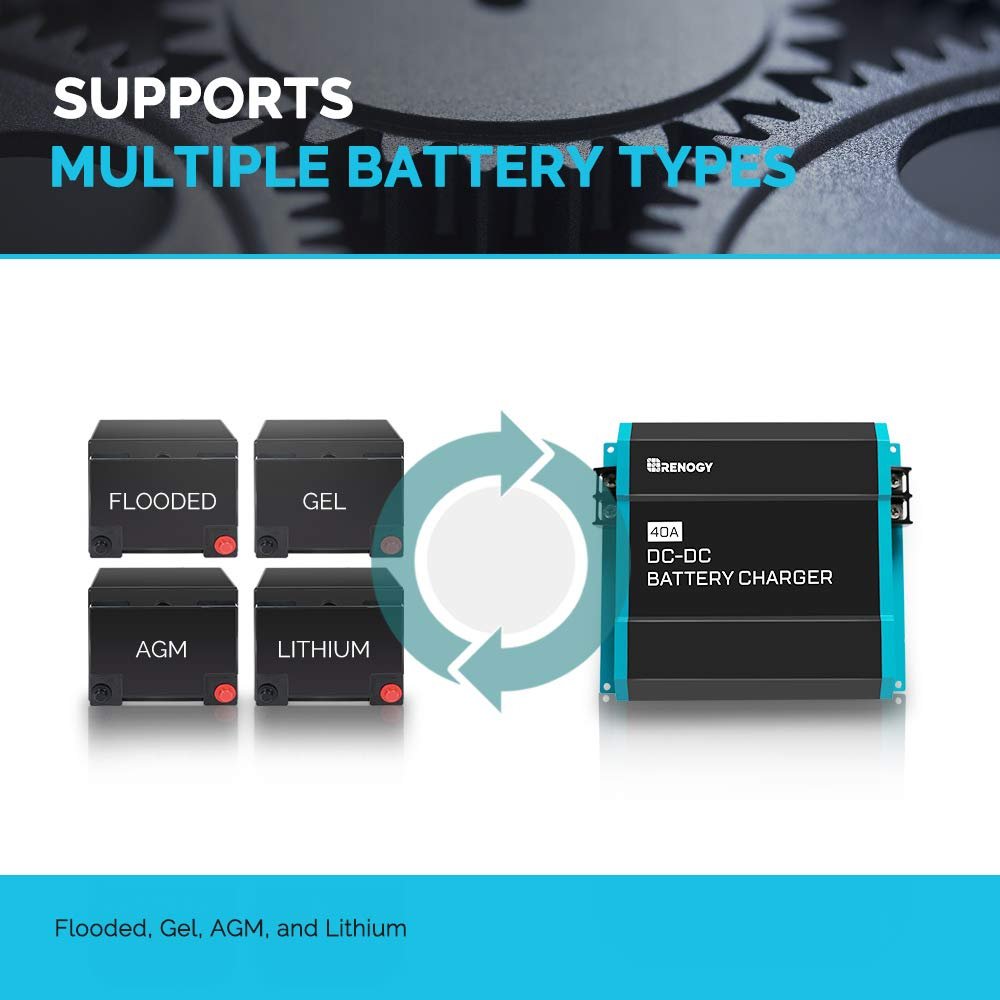 Renogy 12V 40A DC to DC On-Board Battery Charger for Flooded, Gel, AGM, and Lithium, Using Multi-Stage Charging in RVs, Commercial Vehicles, Boats, Yachts, 40A