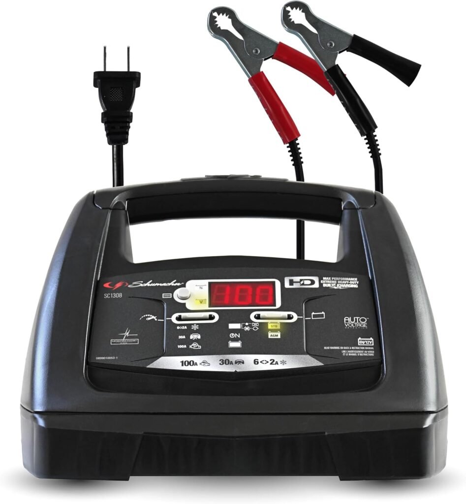 Schumacher Electric 6A Car Battery Charger and 100A Engine Starter, 6-in-1 Solution, Maintainer, 30A Boost, for 6V/12V Power Sport, Automotive, and Marine Batteries, SC1308