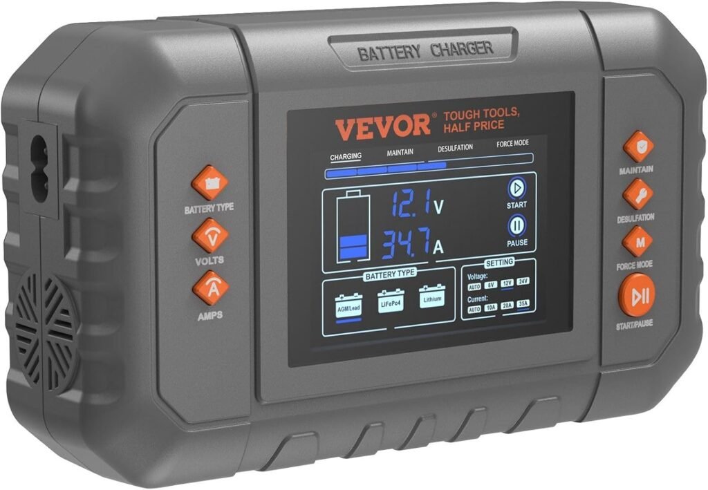Smart Battery Charger,35-Amp,Lithium LiFePO4 Lead-Acid (AGM/Gel/SLA) Car Battery Charger with LCD Display,Trickle Charger Maintainer Desulfator Compatible with Boat Motorcycle Lawn Mower Deep Cycle