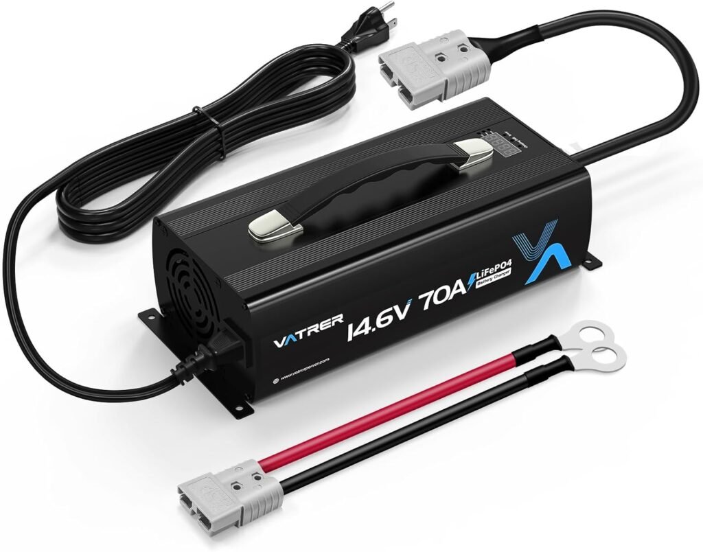 14.6V 70A Fast Charging Lithium Battery Charger AC-DC LiFePO4 Battery Charger for 12V Lithium Battery Over 140AH (Especially 460AH), with Multiple Protection  LED Indicator, Built-in Cooling Fan