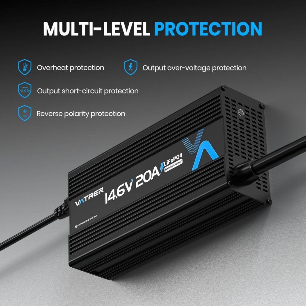 14.6V 70A Fast Charging Lithium Battery Charger AC-DC LiFePO4 Battery Charger for 12V Lithium Battery Over 140AH (Especially 460AH), with Multiple Protection  LED Indicator, Built-in Cooling Fan