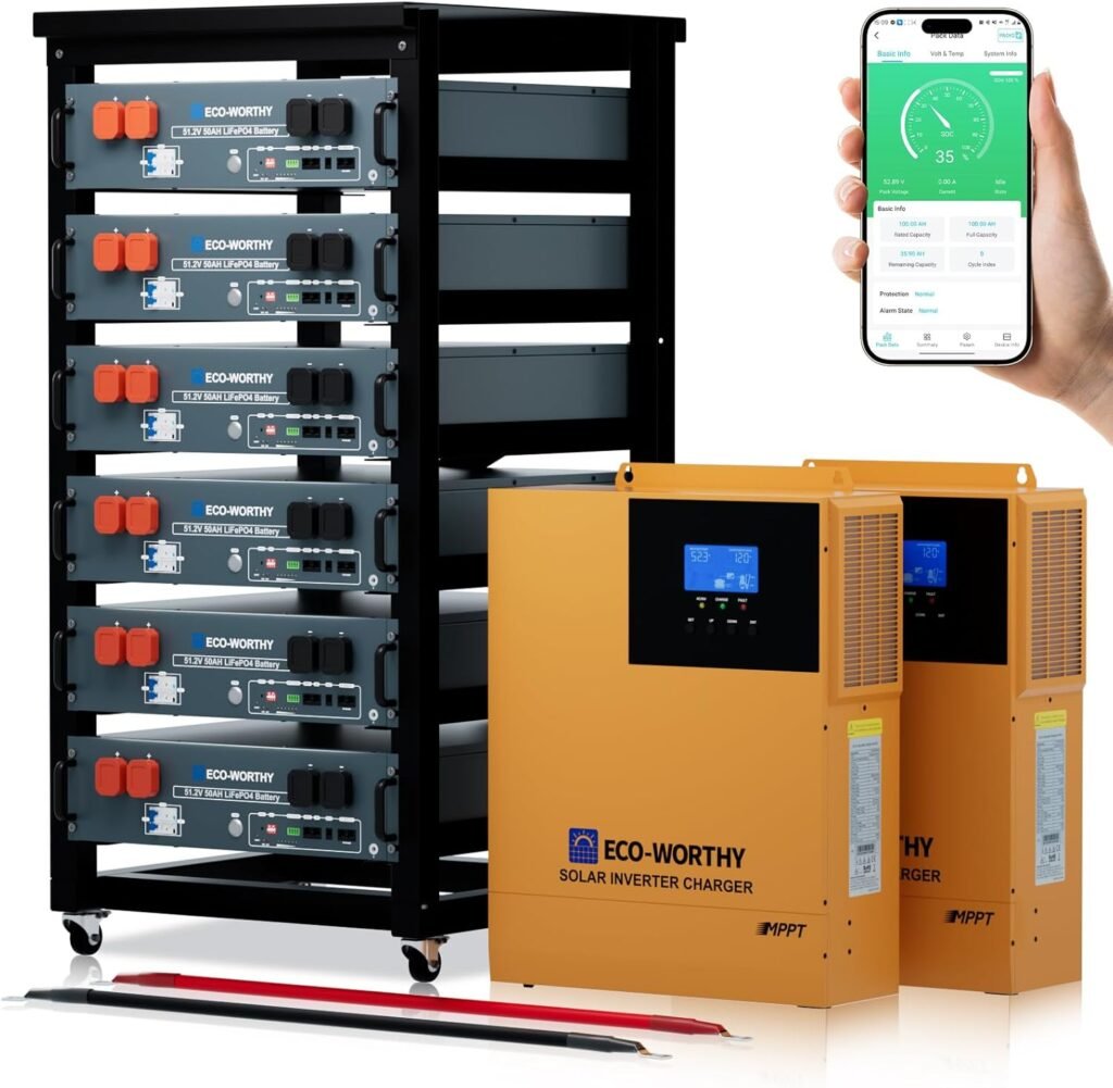 ECO-WORTHY 7000W 15360Wh Home Backup Power, 48V 50AH LiFePO4 Battery Support Communication、BluetoothWiFi, 120V /240V AC 7000W Solar Off-Grid Charger Inverter, for Backup,Emergency,Solar System ECO-WORTHY 7000W 15360Wh Home Backup Power, 48V 50AH LiFePO4 Battery Support Communication、BluetoothWiFi, 120V /240V AC 7000W Solar Off-Grid Charger Inverter, for Backup,Emergency,Solar System