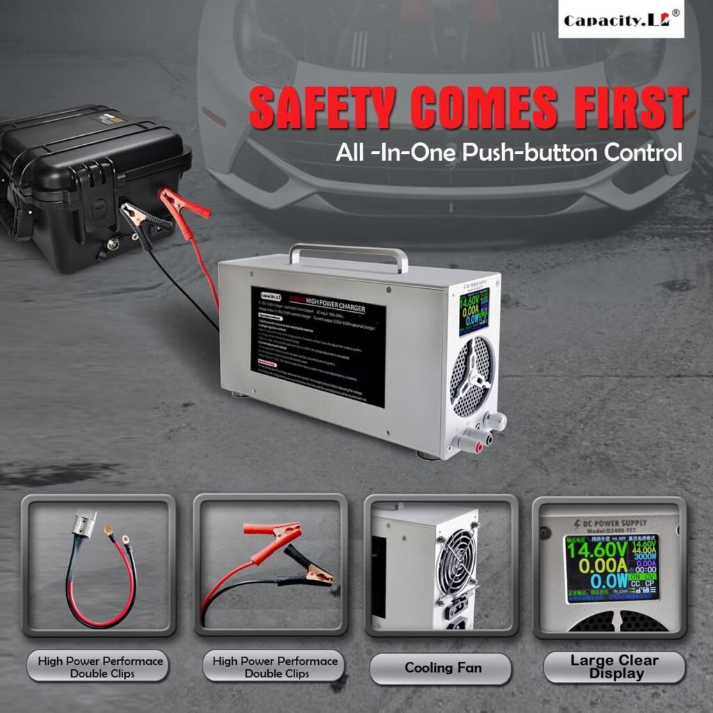 High Power Battery Charger, 0-120V Upgraded Design LifePO4 Battery Charger, One Click Control Adjustable Current/Voltage for LiFePO4 Lithium Iron Rechargeable Battery((0-25A) High Power Battery Charger, 0-120V Upgraded Design LifePO4 Battery Charger, One Click Control Adjustable Current/Voltage for LiFePO4 Lithium Iron Rechargeable Battery((0-25A)