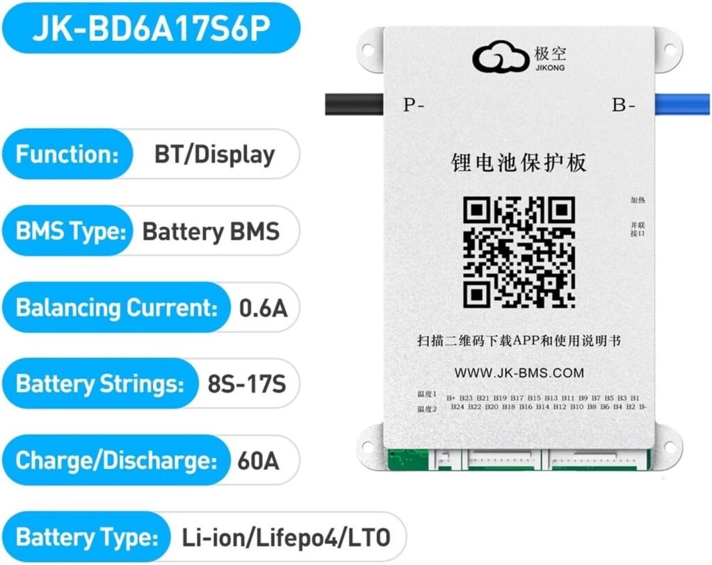 JK BMS 4S/24S 12V 24V 72V Active Balance BMS Smart BMS 40A 60A 80A 100A 200A 300A Lifepo4 Li-Ion Lto Battery(JK-BD6A17S6P)