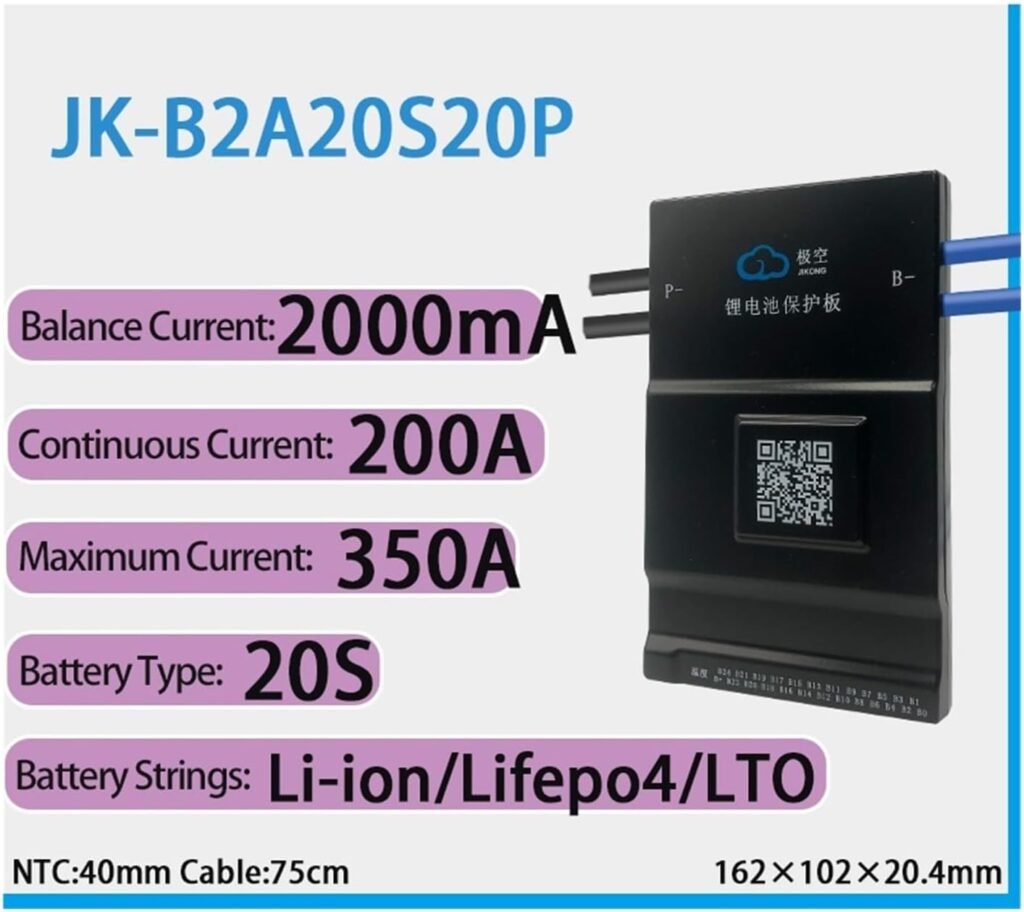 Jk BMS Active Balance BMS 8S 12S 13S 14S 16S 17S 20S 24S Smart BMS 60A 80A 100A 150A 200A 600A Lifepo4 Li-Ion Lto Battery BMS Battery Equalizer(Size:JK-B2A20S20P)