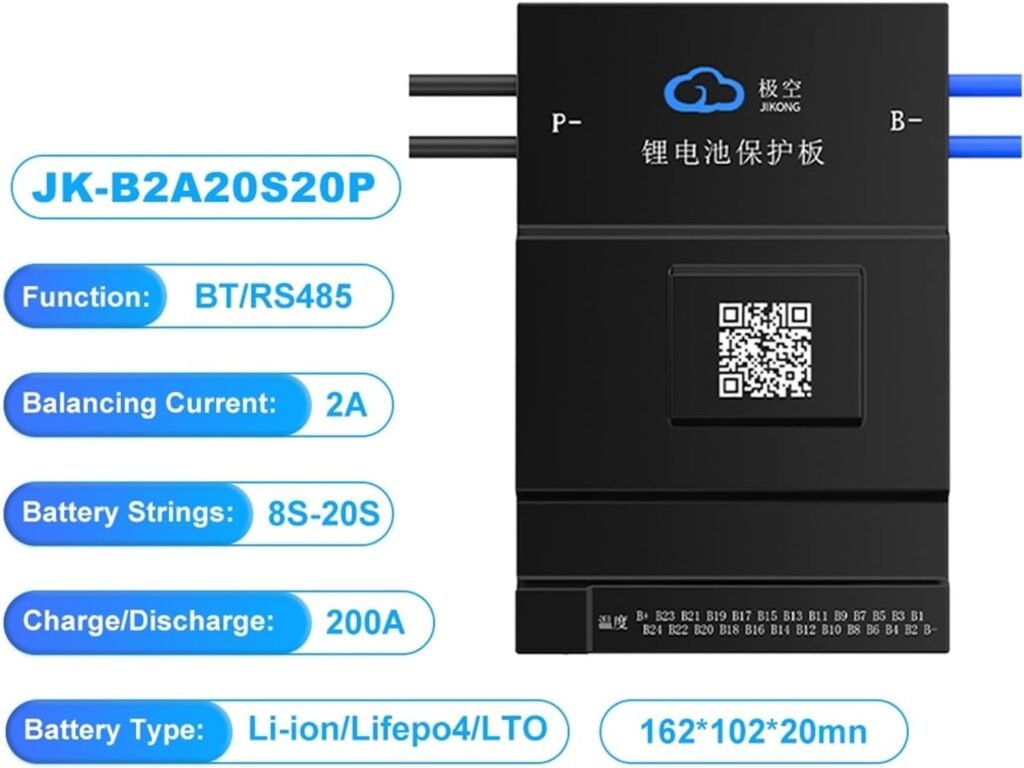 JK Smart BMS JK BMS Active Balance BMS 4S 8S 12S 13S 14S 16S 17S 20S 24S Smart BMS 60A 80A 100A 150A 200A 600A Lifepo4 Li-Ion Lto Battery BMS Battery Equalizer (Color : B2A20S20P, Size : BMS)