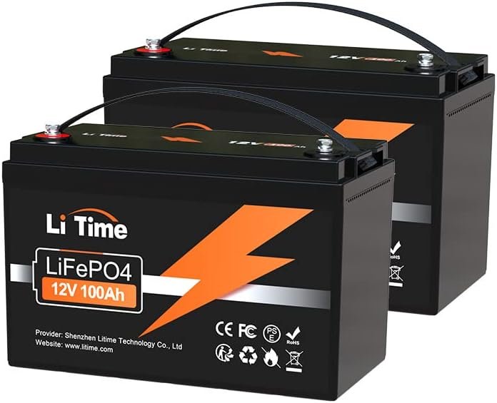 LiTime 12V 100Ah(2 Packs)Lithium LiFePO4 Battery, Built-in 100A BMS, 4000-15000 Cycles, 10-year Lifetime, Perfect for RV, Solar, Backup Power, Off Grid Application, Boat, Trolling motor.(Group 31) LiTime 12V 100Ah(2 Packs)Lithium LiFePO4 Battery, Built-in 100A BMS, 4000-15000 Cycles, 10-year Lifetime, Perfect for RV, Solar, Backup Power, Off Grid Application, Boat, Trolling motor.(Group 31)