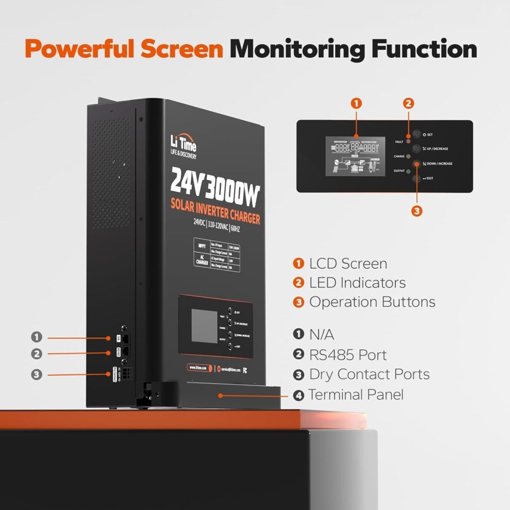 LiTime 3500W Pure Sine Wave Solar Inverter Charger, 48V DC to 120V AC All-in-One Solar Inverter, Built in 80A MPPT Charge Controller, for 48V Lead Acid/LiFePO4 Battery, Home Energy Storage, Off-Grid LiTime 3500W Pure Sine Wave Solar Inverter Charger, 48V DC to 120V AC All-in-One Solar Inverter, Built in 80A MPPT Charge Controller, for 48V Lead Acid/LiFePO4 Battery, Home Energy Storage, Off-Grid