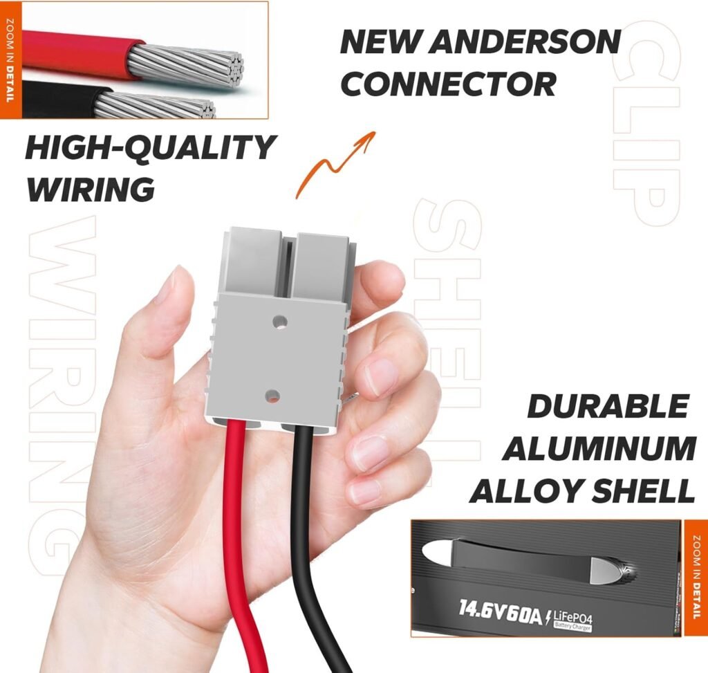 LiTime 60-Amp Lithium Battery Charger 12V LiFePO4 Battery Charger AC-DC Smart Charger with Cooling Fan、Anderson Connector LED for 14.6V LiFePO4 Lithium Batteries, 60A Fast Charging LiTime 60-Amp Lithium Battery Charger 12V LiFePO4 Battery Charger AC-DC Smart Charger with Cooling Fan、Anderson Connector LED for 14.6V LiFePO4 Lithium Batteries, 60A Fast Charging