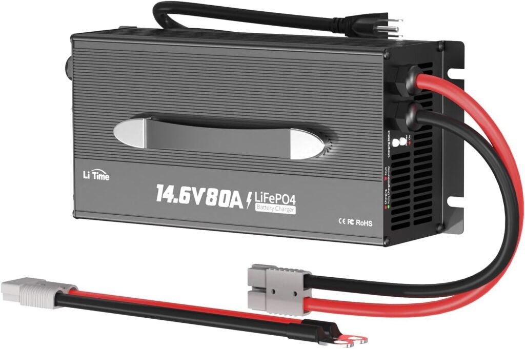 LiTime 80-Amp Lithium Battery Charger,12V LiFePO4 Battery Charger AC-DC Smart Charger with Cooling Fan, Anderson Connector LED for 14.6V LiFePO4 Lithium Batteries, 80A Fast Charging LiTime 80-Amp Lithium Battery Charger,12V LiFePO4 Battery Charger AC-DC Smart Charger with Cooling Fan, Anderson Connector LED for 14.6V LiFePO4 Lithium Batteries, 80A Fast Charging