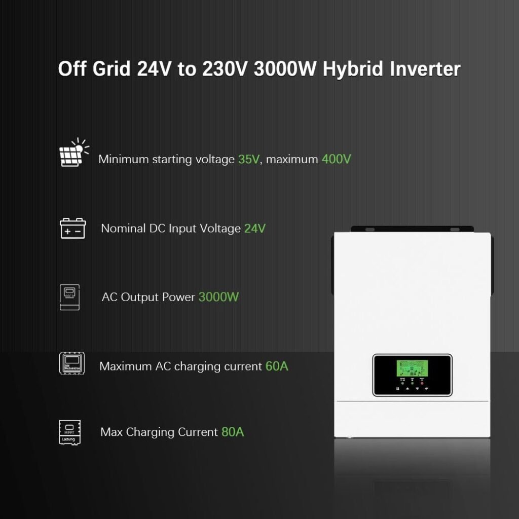 YH 3200W Hybrid Solar Inverter DC24V to AC230V, Supports Battery-Free Operation, with 80A MPPT Solar Charger, Pure Sine Wave Off-Grid, LiFePO4 BMS-RS485, 4ms UPS Transfer, RV Home Zero-Bill Backup YH 3200W Hybrid Solar Inverter DC24V to AC230V, Supports Battery-Free Operation, with 80A MPPT Solar Charger, Pure Sine Wave Off-Grid, LiFePO4 BMS-RS485, 4ms UPS Transfer, RV Home Zero-Bill Backup