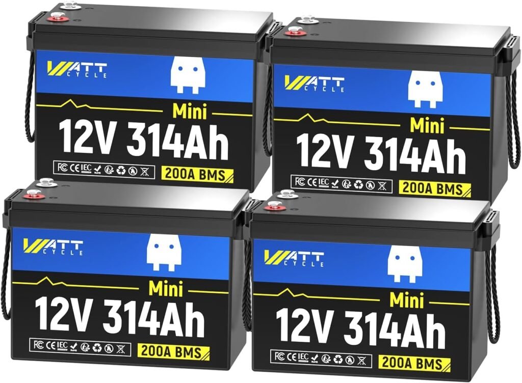 12V 100Ah LiFePO4 Bluetooth Battery (4 Pack) with 14.6V 20A Lithium Battery Charger, BCI Group 24, 100A Smart BMS, Phone Bluetooth Monitoring, 15000 deep Cycles, Marine Trolling Motor RV