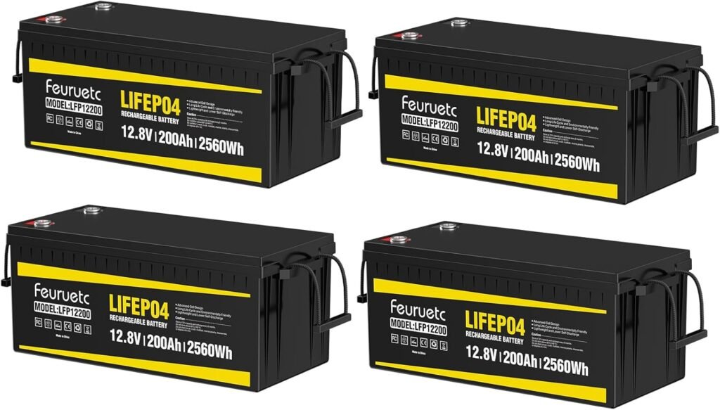 12V 200Ah LifePO4 Battery - 4 Pack Iron Phosphate 15000+ Cycle Lithium Battery with 200A BMS, Solar Energy Storage Batteries for RV, Marine, and Off-Grid Power - Long Lasting, Rechargeable 12V 200Ah LifePO4 Battery - 4 Pack Iron Phosphate 15000+ Cycle Lithium Battery with 200A BMS, Solar Energy Storage Batteries for RV, Marine, and Off-Grid Power - Long Lasting, Rechargeable