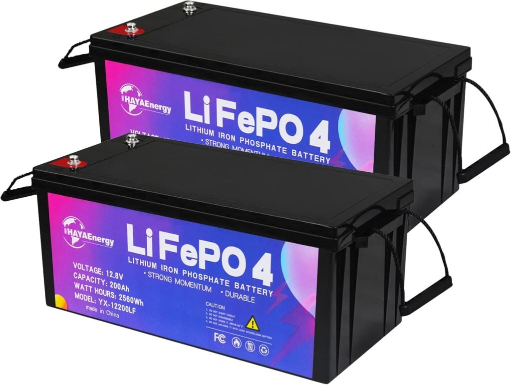 2 Pack 12V 200Ah Lithium Batteries, Rechargeable Lifepo4 Battery with Built-in 100A BMS Board, 5000+ Deep Cycles, Perfect for RV, Solar System, Camper, Fishing Boat and Off Grid Applications