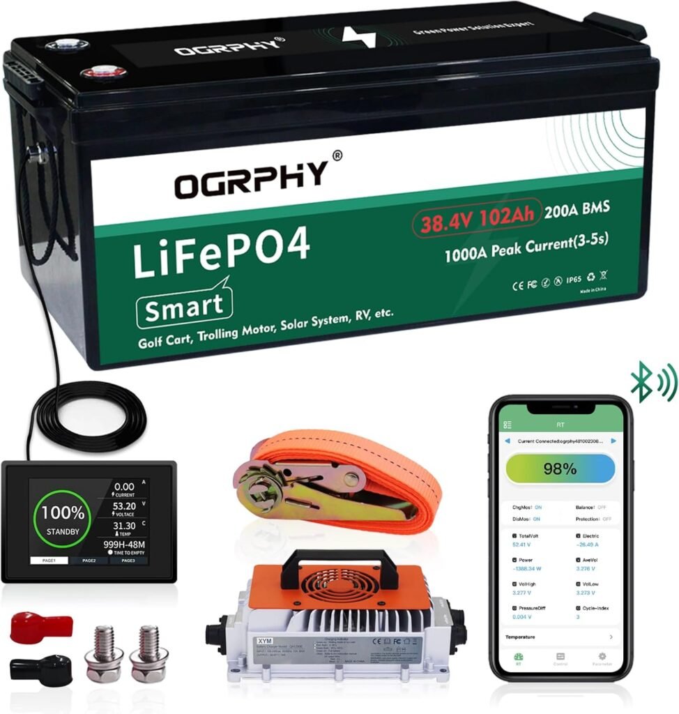36V Lithium Battery with Charger and LCD Monitor, 36V 150AH Lithium Golf Cart Battery with 200A BMS, 7.68kW Output, 1000A Peak Current for Golf Cart, Trolling Motor(150AH) 36V Lithium Battery with Charger and LCD Monitor, 36V 150AH Lithium Golf Cart Battery with 200A BMS, 7.68kW Output, 1000A Peak Current for Golf Cart, Trolling Motor(150AH)