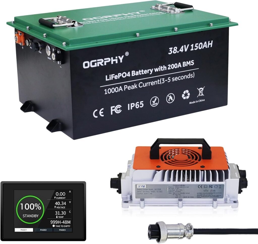 36V Lithium Battery with Charger and LCD Monitor, 36V 150AH Lithium Golf Cart Battery with 200A BMS, 7.68kW Output, 1000A Peak Current for Golf Cart, Trolling Motor(150AH) 36V Lithium Battery with Charger and LCD Monitor, 36V 150AH Lithium Golf Cart Battery with 200A BMS, 7.68kW Output, 1000A Peak Current for Golf Cart, Trolling Motor(150AH)