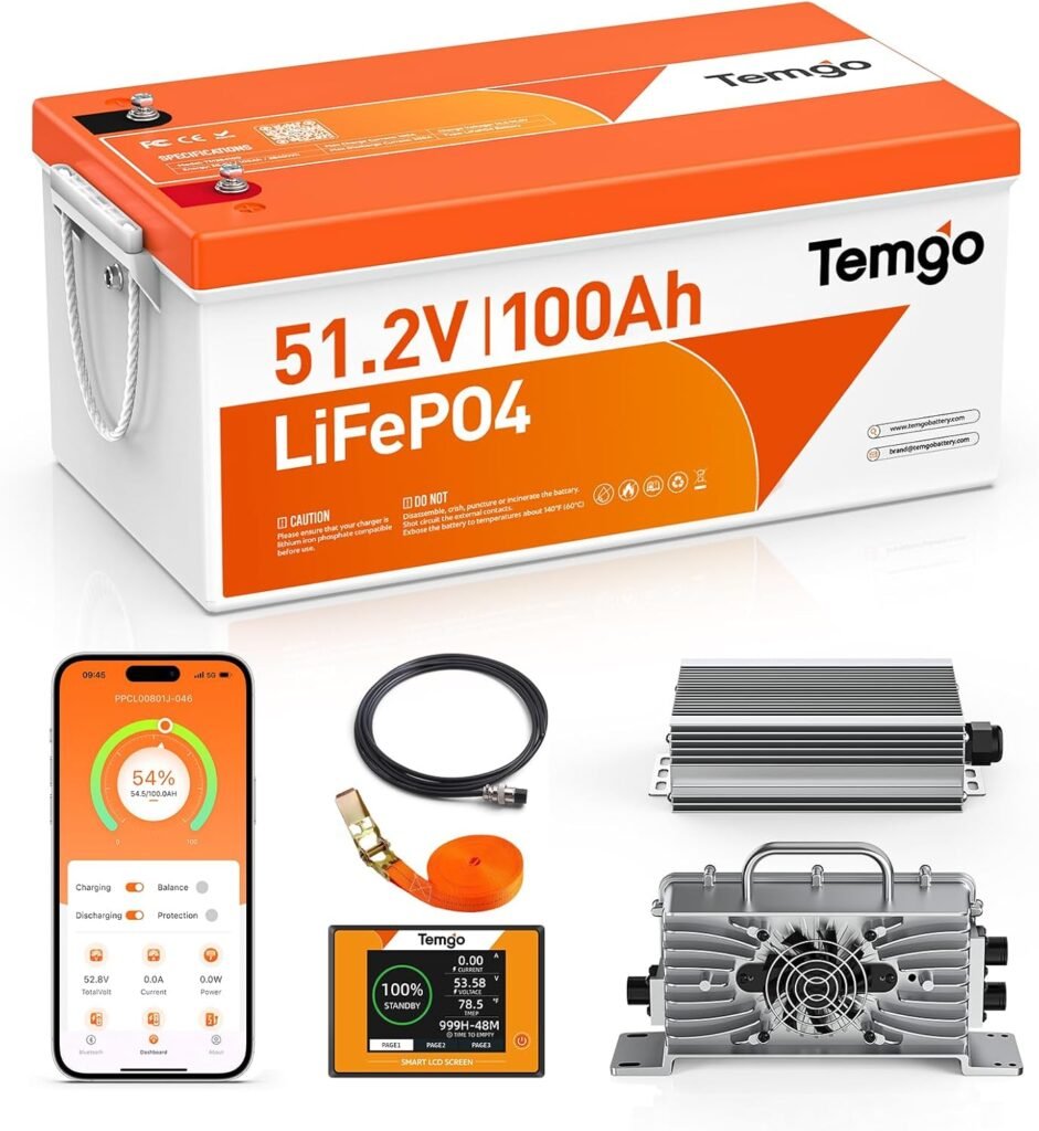 48V (51.2V) 100Ah LiFePO4 Lithium Golf Cart Battery, Built-in 200A BMS, Complete Upgrade Kit with Charger, LCD Display, Voltage Converter, Retention Strap App, 5000+ Cycles (48V (51.2V) 100Ah) 48V (51.2V) 100Ah LiFePO4 Lithium Golf Cart Battery, Built-in 200A BMS, Complete Upgrade Kit with Charger, LCD Display, Voltage Converter, Retention Strap App, 5000+ Cycles (48V (51.2V) 100Ah)