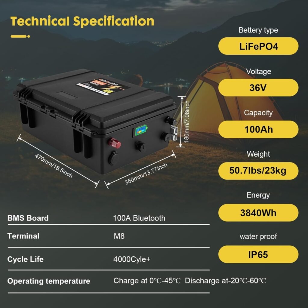 GuaiGLong 36V 100Ah LiFePO4 Battery Bluetooth,36V lithium battery Built-in 120A BMS 3840Wh,4000+ Deep Cycle,Perfect for Golf Cart,RV,Marine,Solar,Boat,Trolling Motor GuaiGLong 36V 100Ah LiFePO4 Battery Bluetooth,36V lithium battery Built-in 120A BMS 3840Wh,4000+ Deep Cycle,Perfect for Golf Cart,RV,Marine,Solar,Boat,Trolling Motor