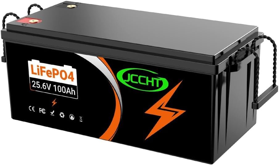 JCCHT 24V 100Ah LiFePO4 Lithium Battery Build-in 100A BMS for 2560Wh Trolling Motor/Trailer/Boat/Marine/RV/Solar System 25.6V Backup Battery Pack